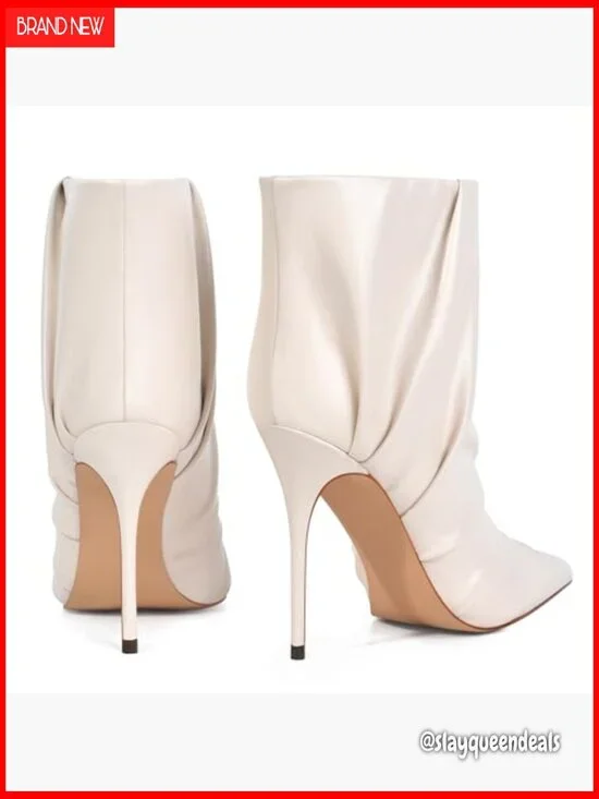 Women's 4-Inch Stiletto Ankle Boots Pointed Toe Ruched Pull On - Picture 6 of 7